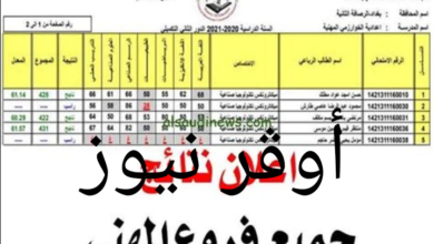 رسمياً نتائج الامتحانات التمهيدية في العراق اليوم 2025 (فرع تجاري، الزراعي، التمريض، الفنون التطبيقية)